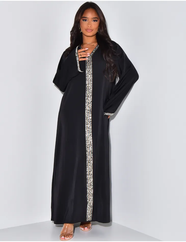 Abaya à bordures en strass / 56031 - JEANS INDUSTRY