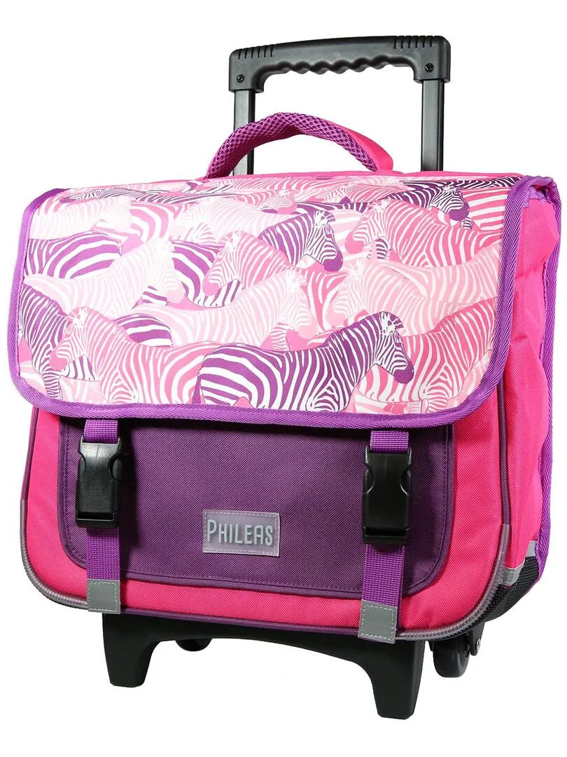 BAGTROTTER Cartable à roulettes 38 cm Phileas Rose Zèbre - Rose