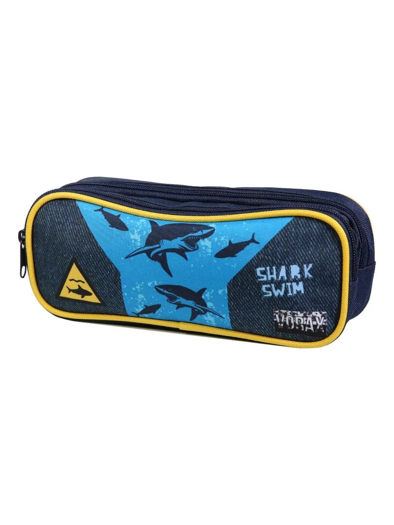 BAGTROTTER Trousse scolaire 2 compartiments Vorax Bleue Requins - Bleu