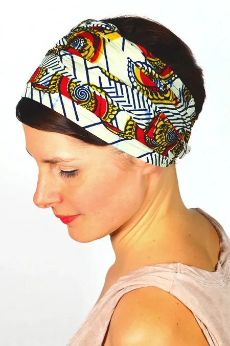 Bandeau à cheveux et turban en wax coquillage