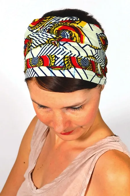 Bandeau à cheveux et turban en wax coquillage