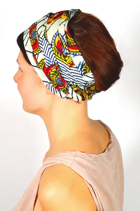 Bandeau à cheveux et turban en wax coquillage