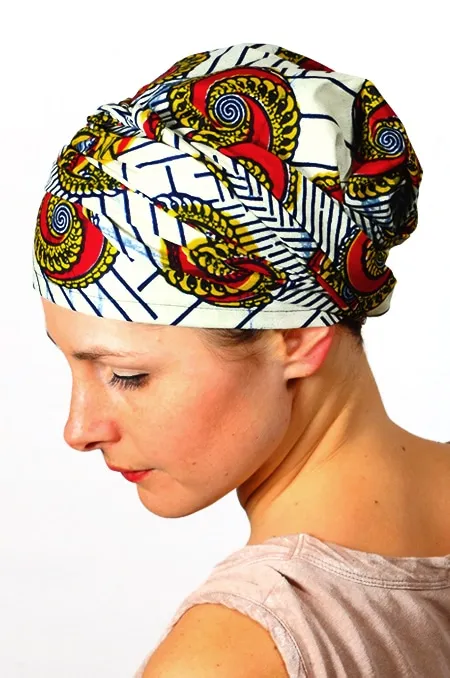 Bandeau à cheveux et turban en wax coquillage