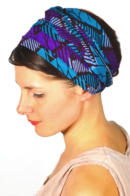 Bandeau à cheveux et turban en wax violet