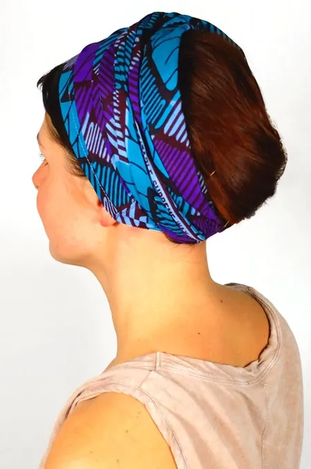 Bandeau à cheveux et turban en wax violet