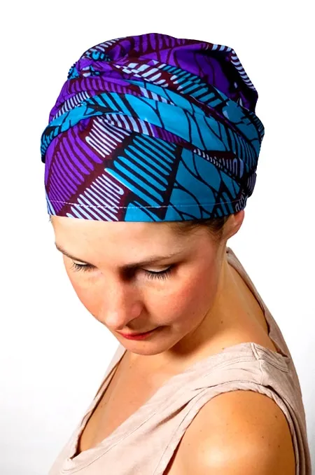 Bandeau à cheveux et turban en wax violet