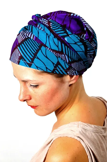 Bandeau à cheveux et turban en wax violet