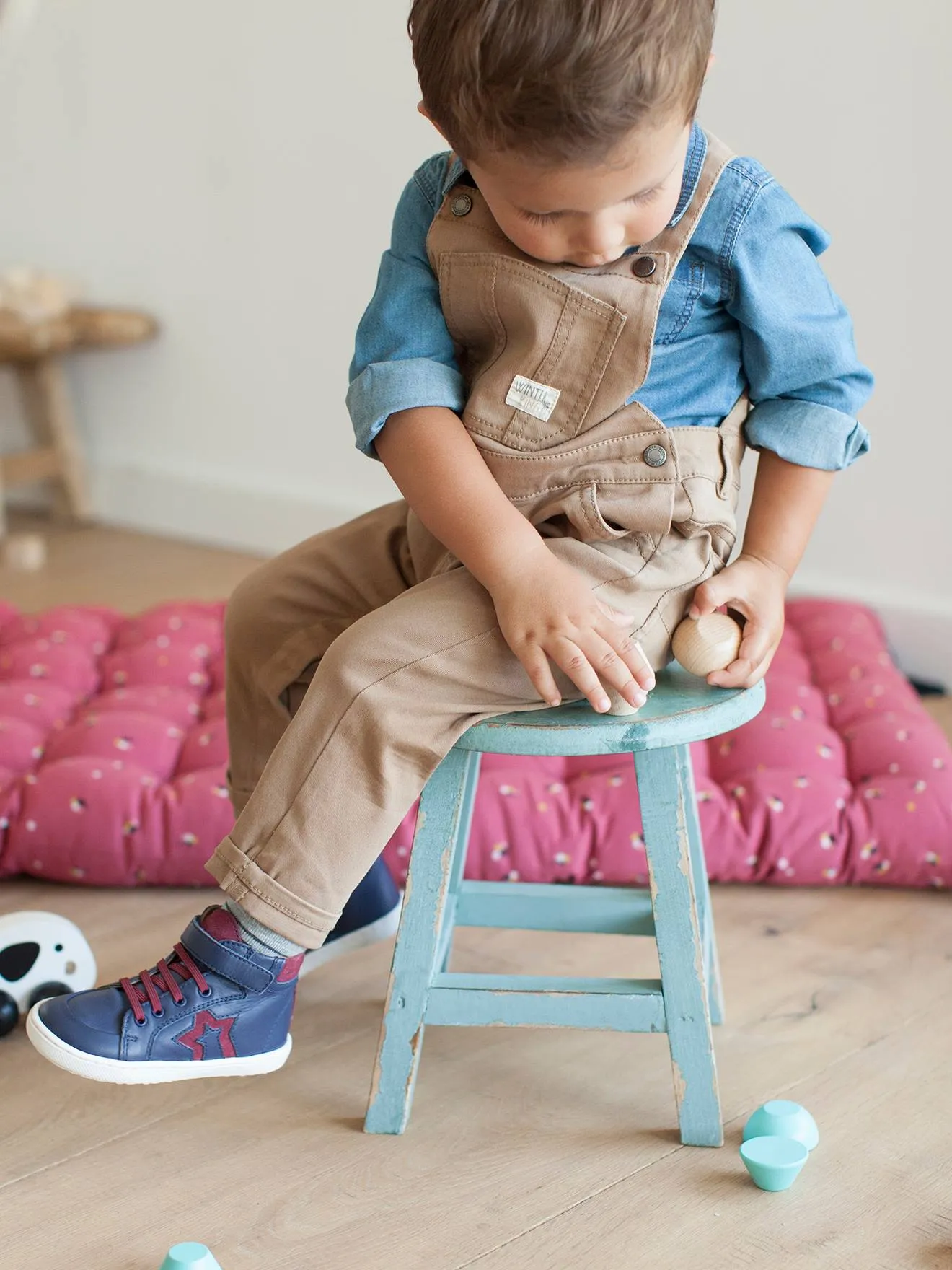 Baskets montantes en cuir bébé garçon marine - Vertbaudet