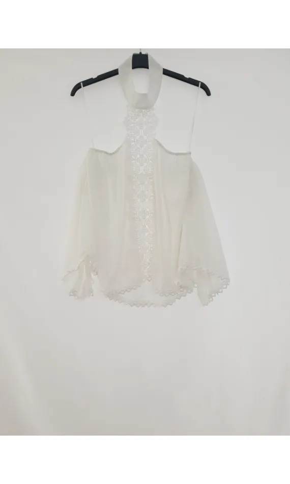 Blouse blanche crochet col montant -  Morango, vêtements pour femme