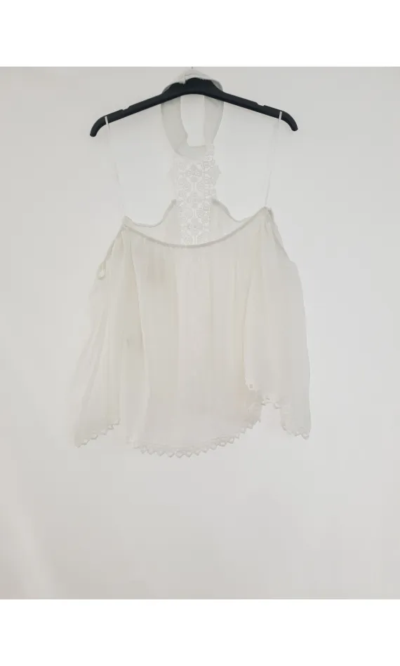 Blouse blanche crochet col montant -  Morango, vêtements pour femme