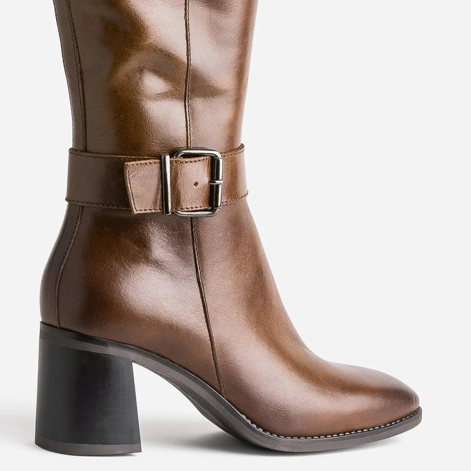 Botte marron en cuir à talon - Bottes Femme | ERAM