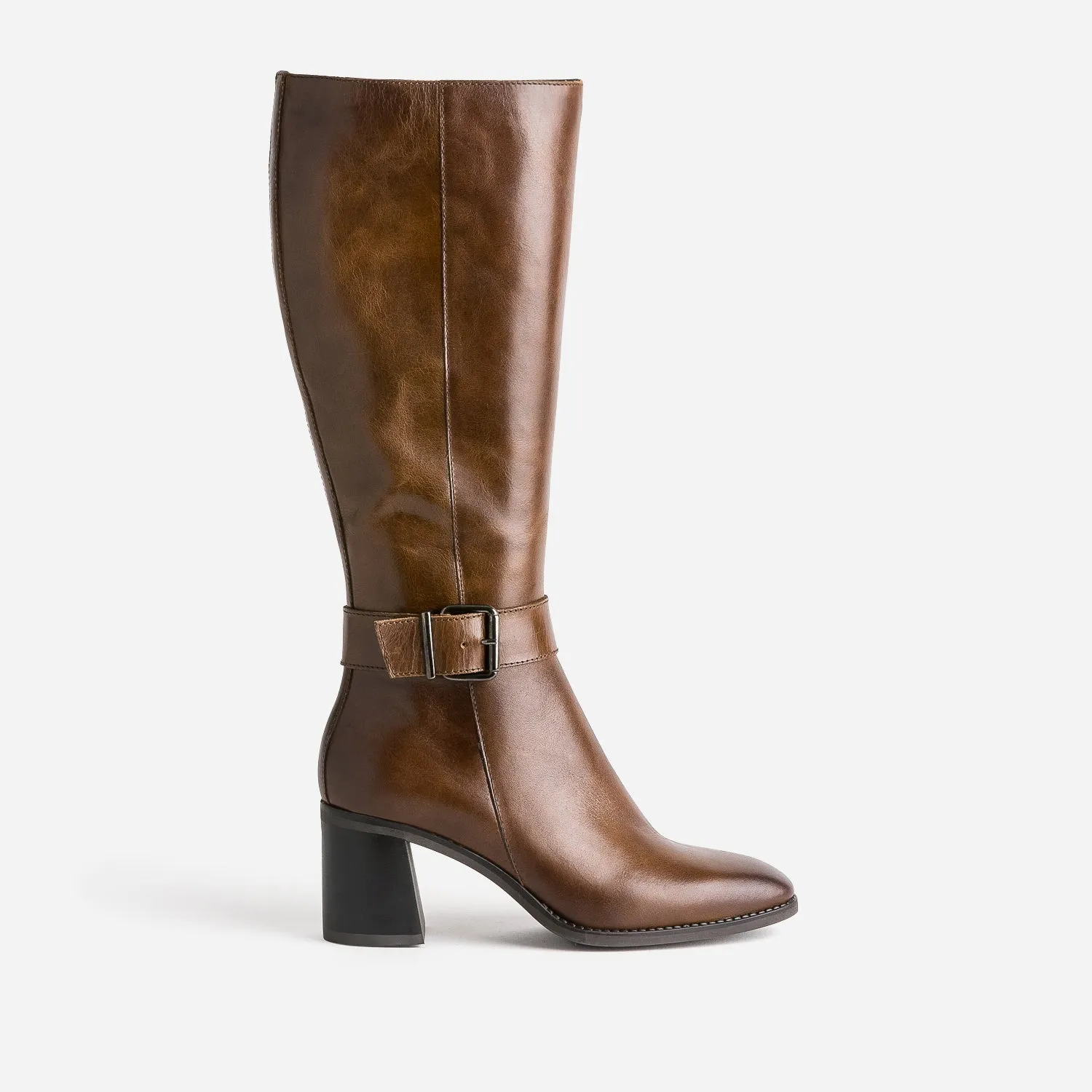 Botte marron en cuir à talon - Bottes Femme | ERAM