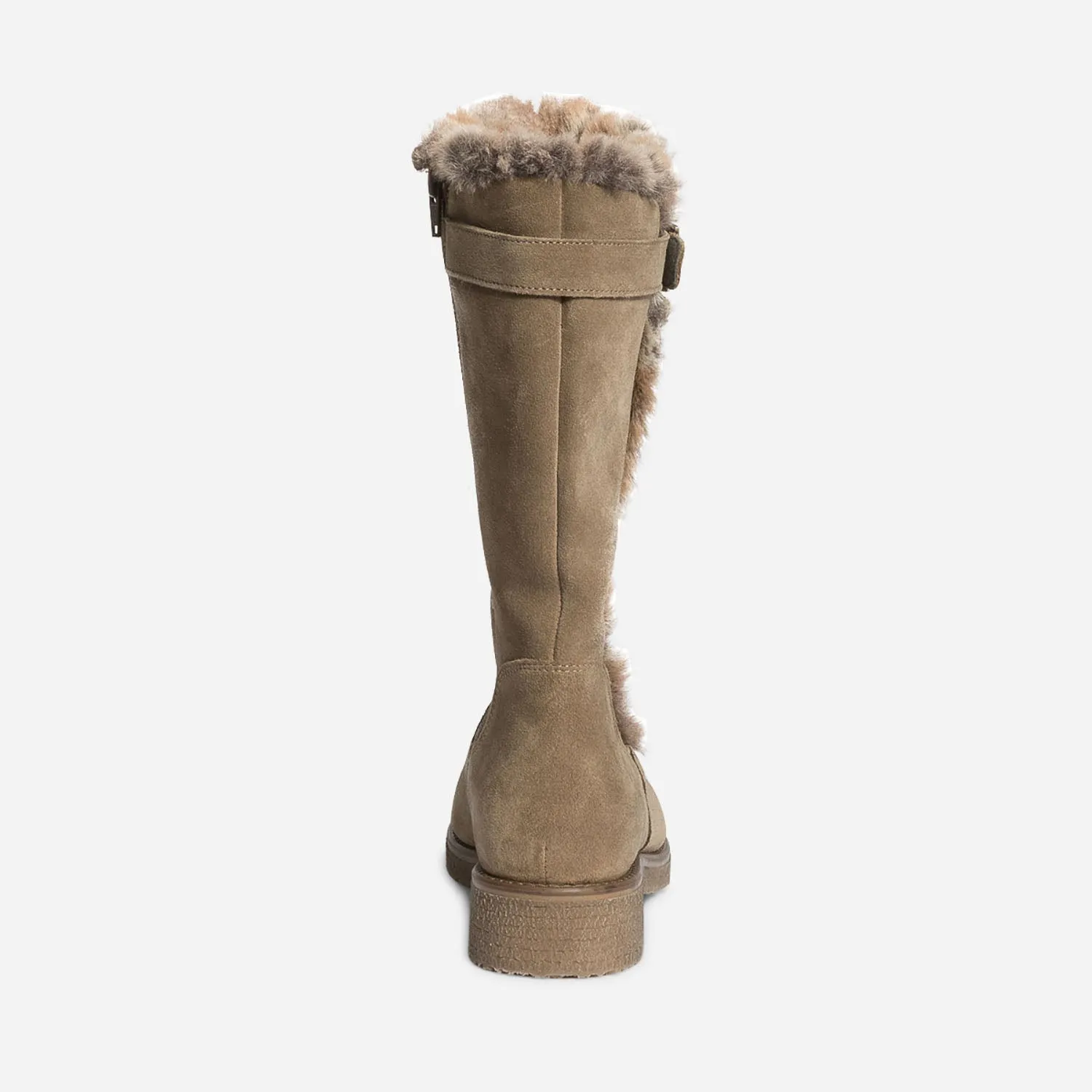 Botte taupe en cuir velours fourré - Bottes Femme | ERAM