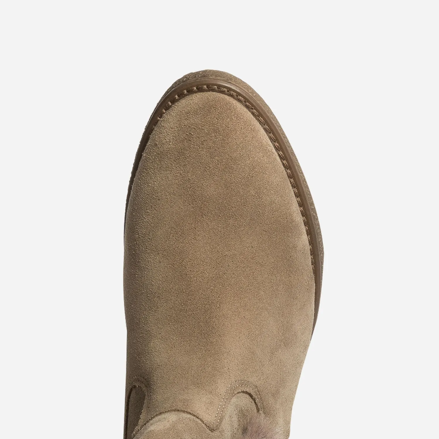 Botte taupe en cuir velours fourré - Bottes Femme | ERAM