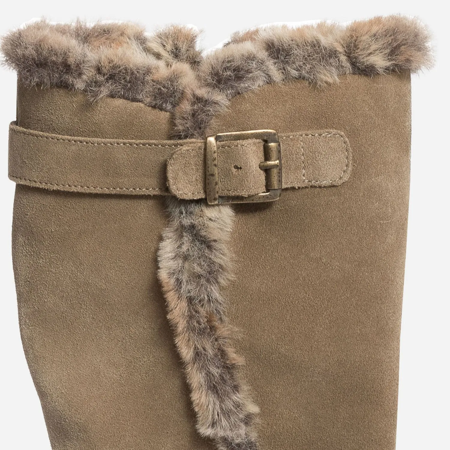 Botte taupe en cuir velours fourré - Bottes Femme | ERAM