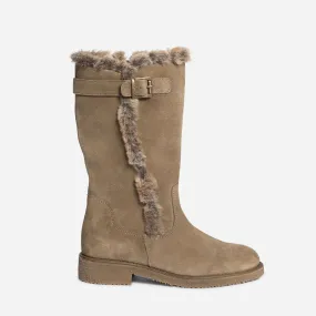 Botte taupe en cuir velours fourré - Bottes Femme | ERAM