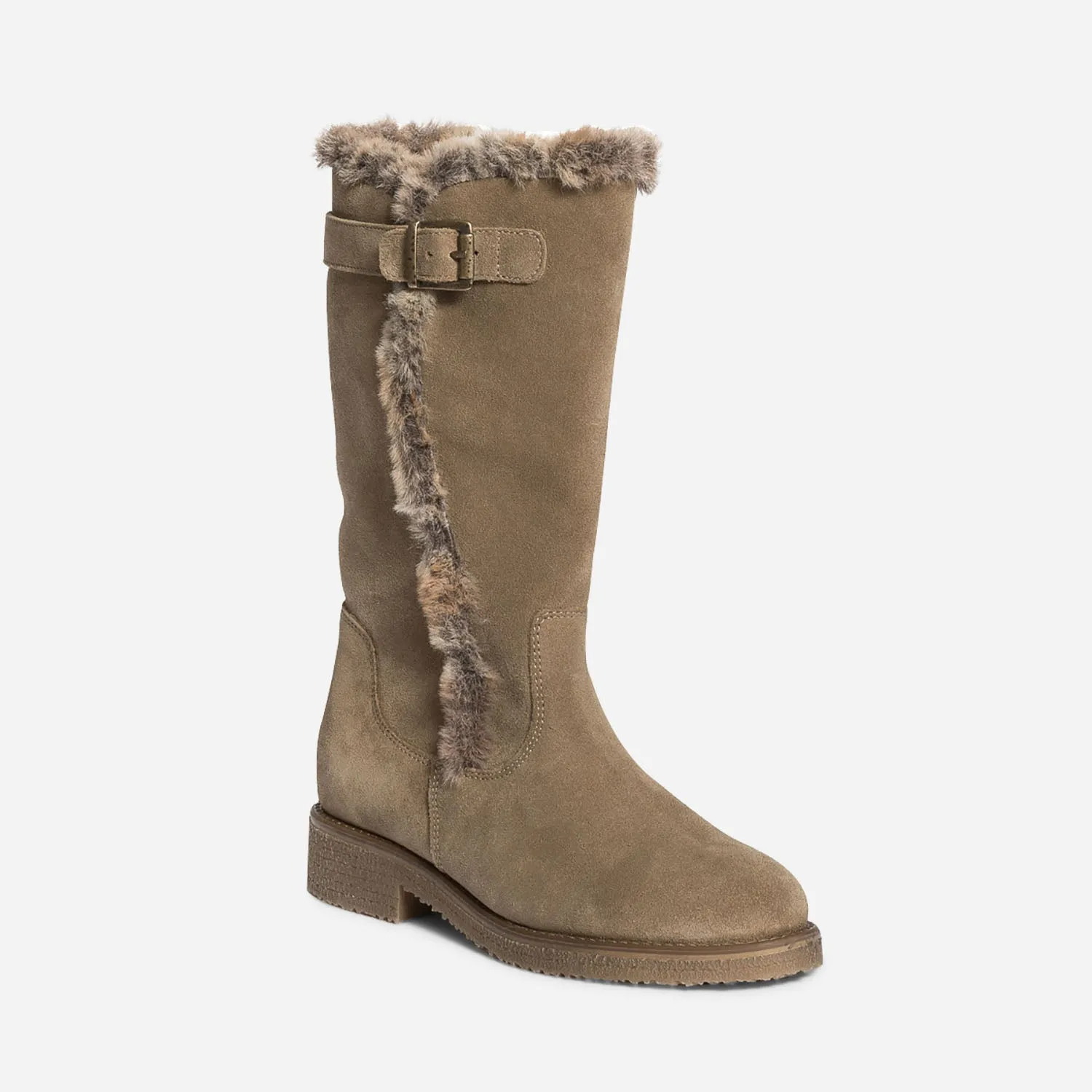 Botte taupe en cuir velours fourré - Bottes Femme | ERAM