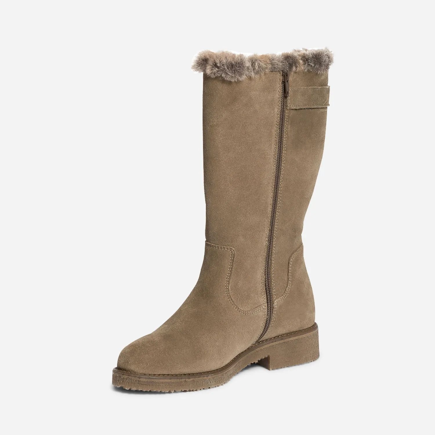 Botte taupe en cuir velours fourré - Bottes Femme | ERAM