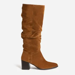 Botte TEXTO camel en cuir velours à tige plissée - Bottes Femme | ERAM