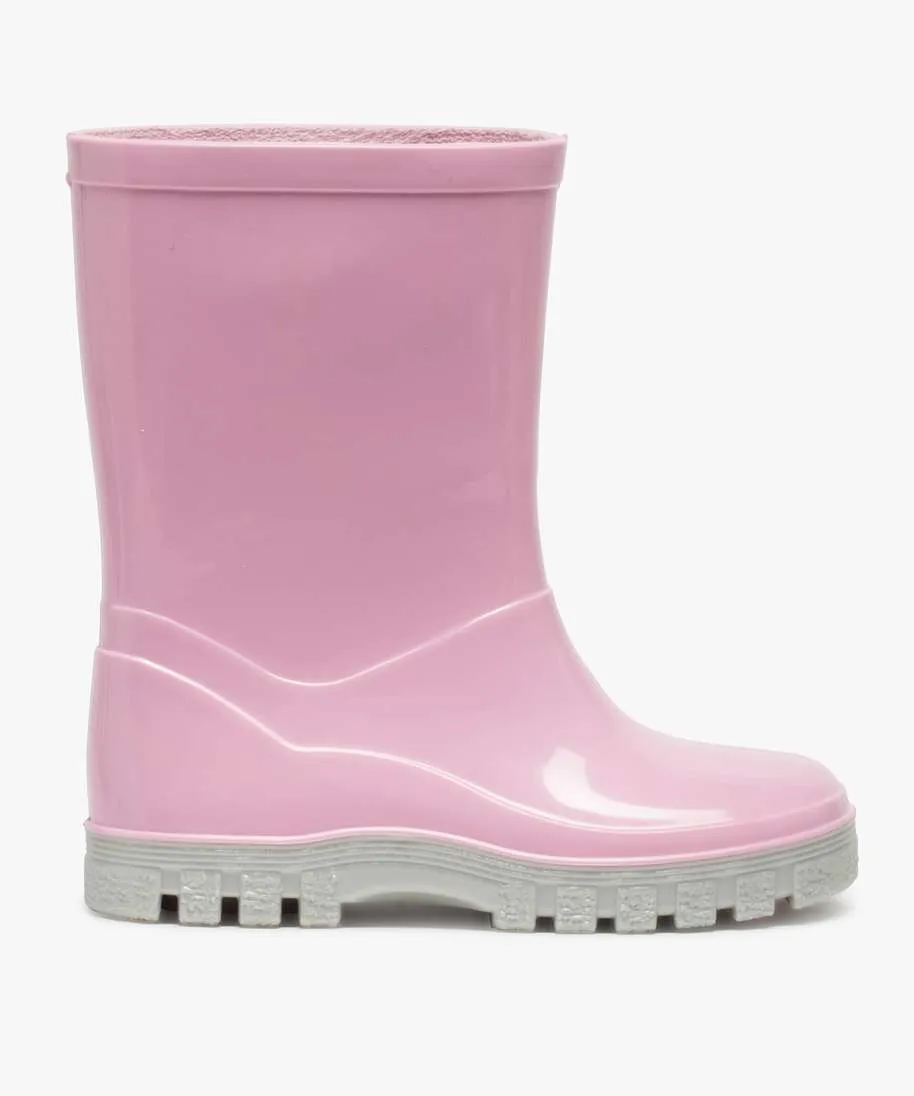 bottes de pluie fille unies a semelle crantee contrastante rose standard bottes de pluie et apres-ski