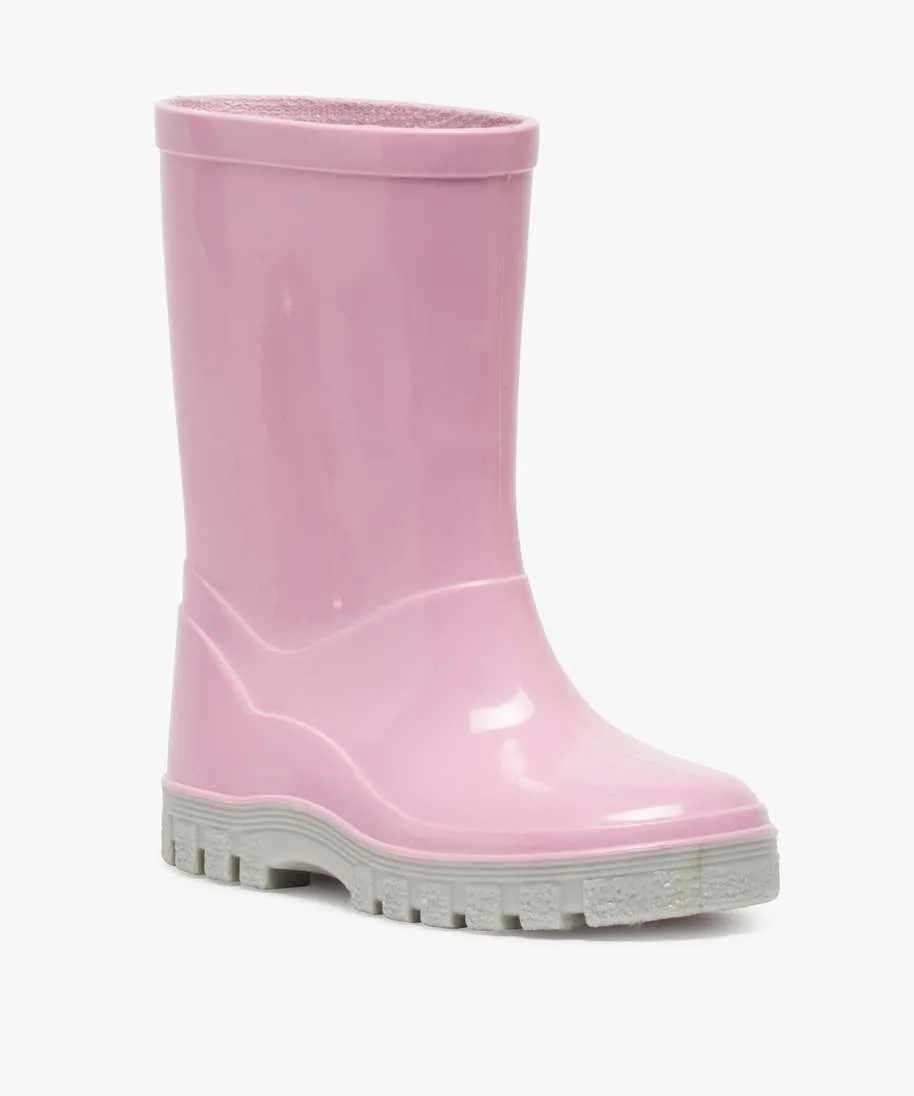 bottes de pluie fille unies a semelle crantee contrastante rose standard bottes de pluie et apres-ski