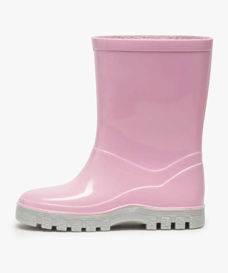 bottes de pluie fille unies a semelle crantee contrastante rose standard bottes de pluie et apres-ski