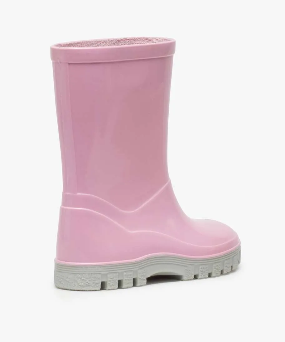 bottes de pluie fille unies a semelle crantee contrastante rose standard bottes de pluie et apres-ski