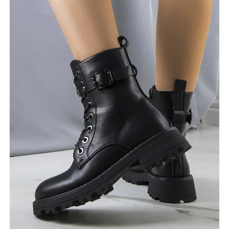 Bottes en cuir écologique noir de Narnclaedra le noir