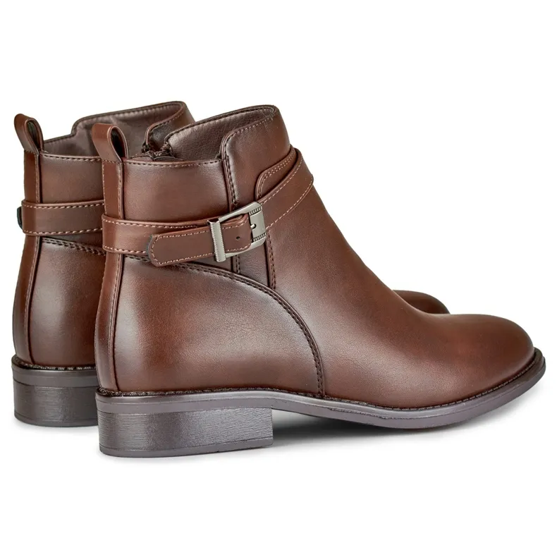 Bottes élégantes pour femmes marron à semelle plate beige