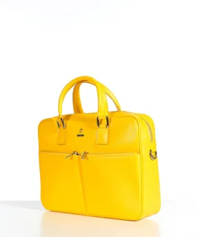 Cartable 24 heures cuir porte-documents sacoche ordinateur jaune Justin