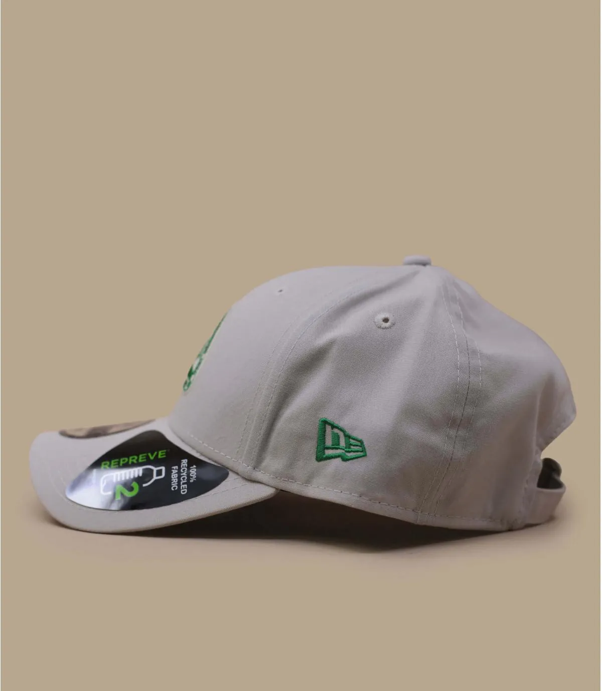 casquette baseball beige et vert - Casquette Repreve 9Forty stone green New Era : Headict