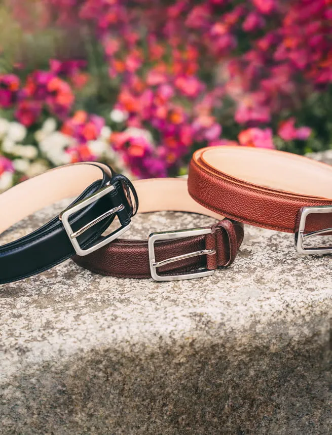 Ceinture Classique pour Homme en Cuir Grainé Marron, Fabriquée au Portugal