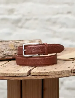 Ceinture Classique pour Homme en Cuir Grainé Marron, Fabriquée au Portugal