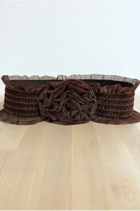 Ceinture de soirée en dentelle choco brillant avec élastique