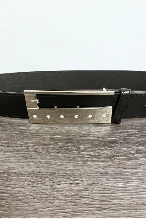 Ceinture en simili noir avec strass sur la boucle