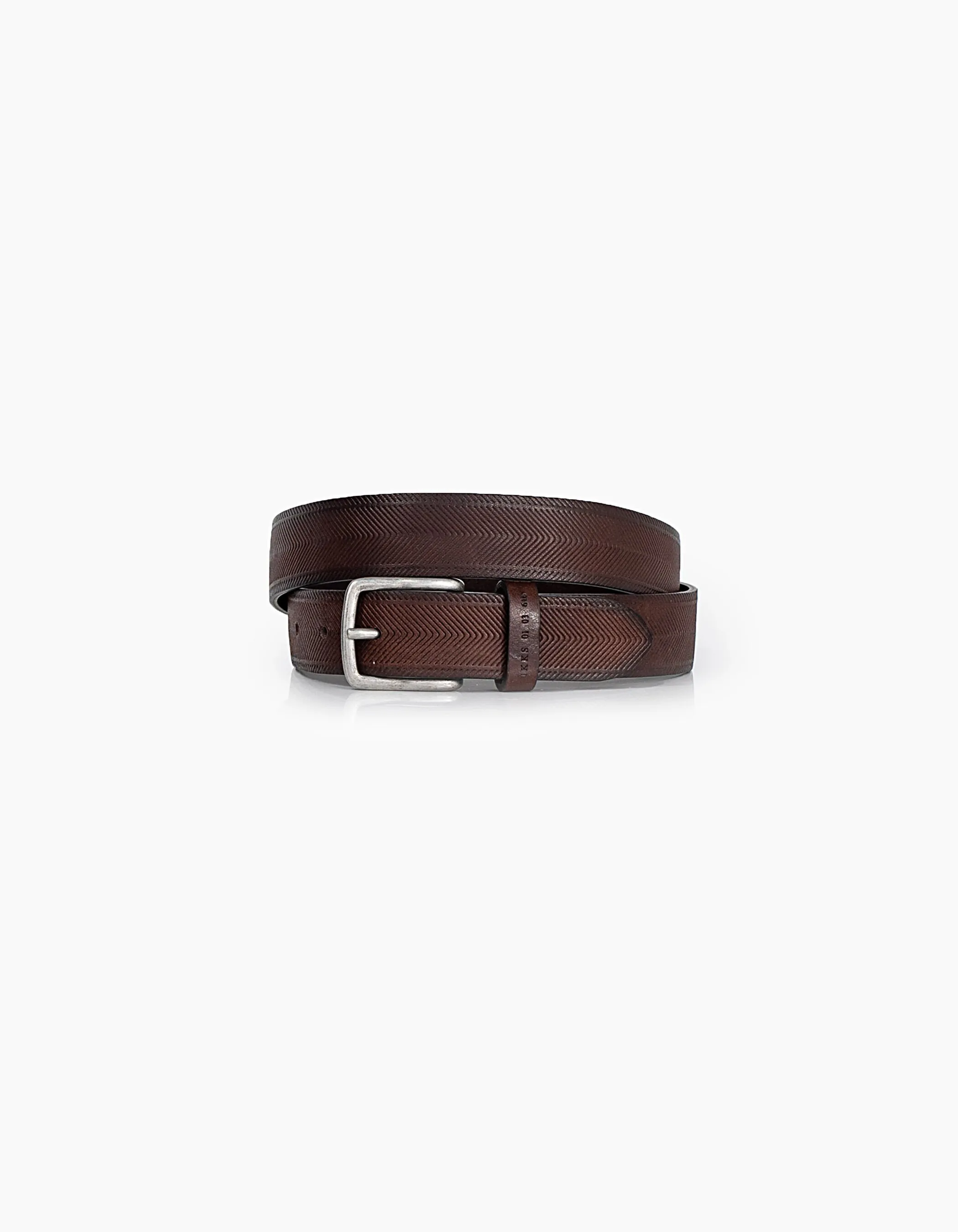 Ceinture marron foncé en cuir gravé chevrons Homme