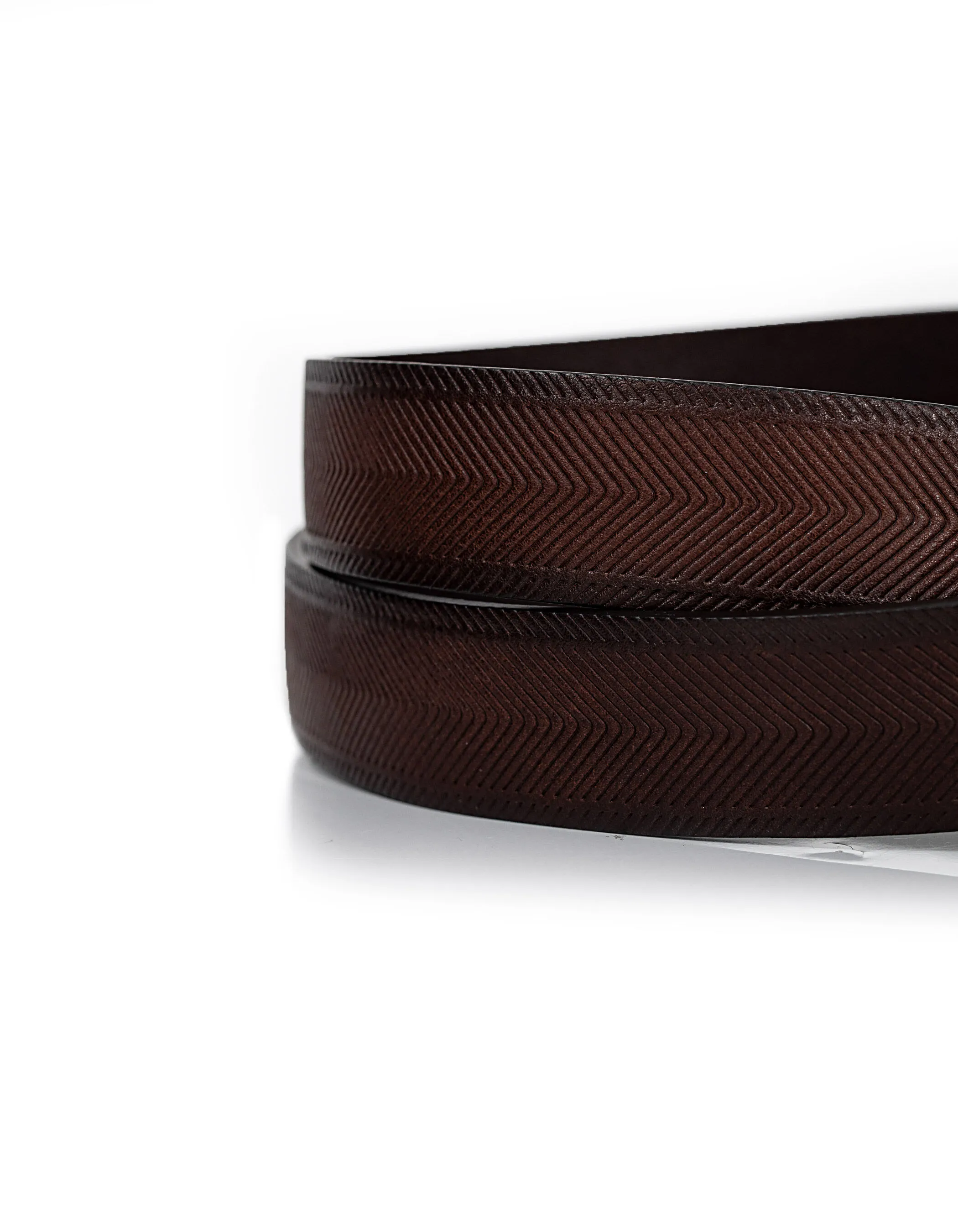 Ceinture marron foncé en cuir gravé chevrons Homme