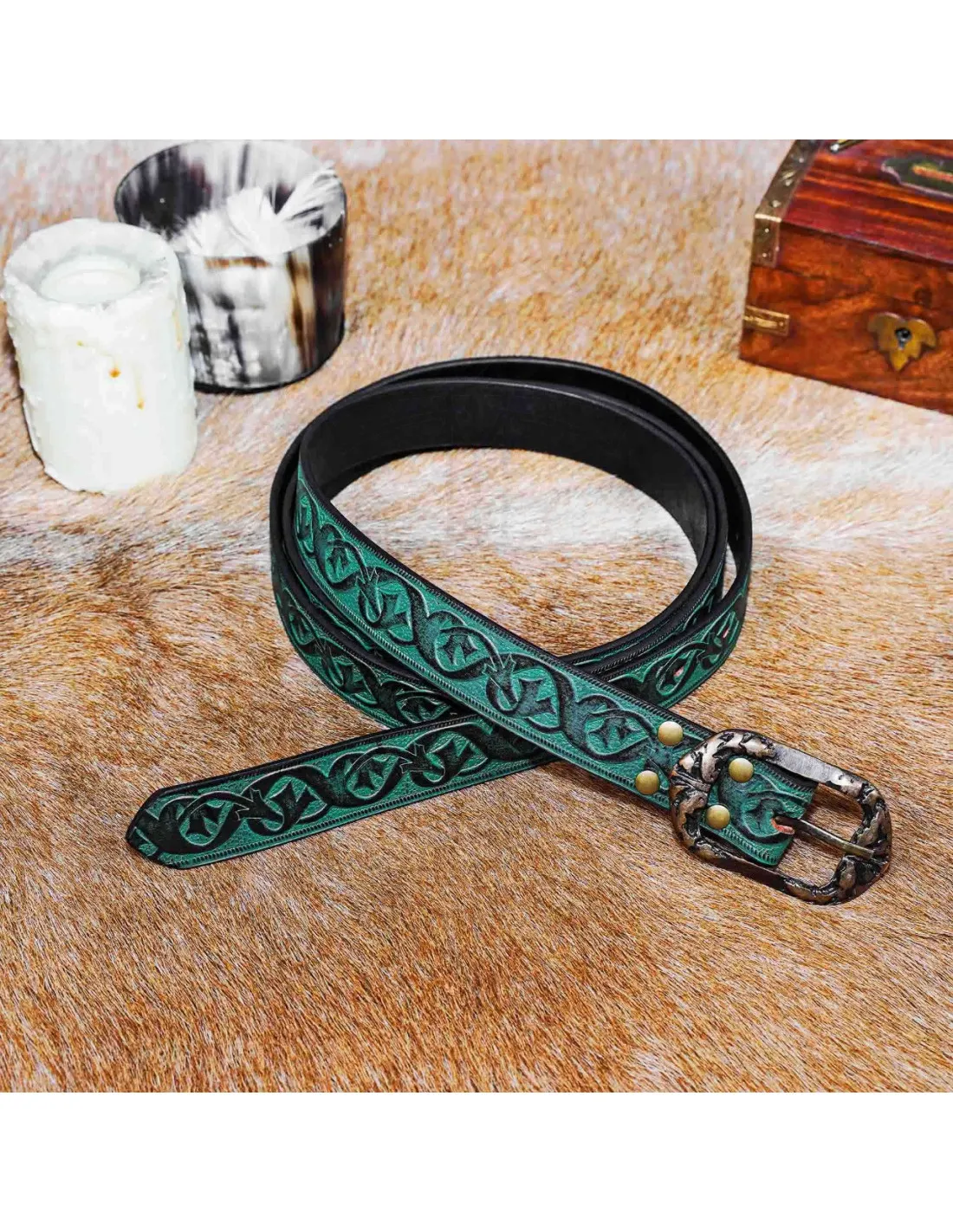 Ceinture médiévale à motif floral - vert ⚔️ Boutique Épées