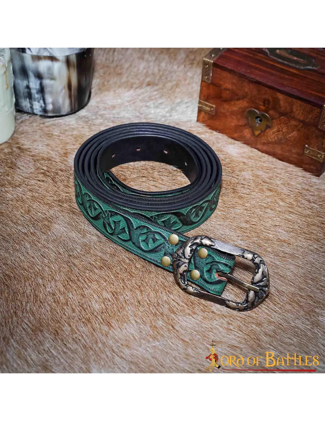 Ceinture médiévale à motif floral - vert ⚔️ Boutique Épées