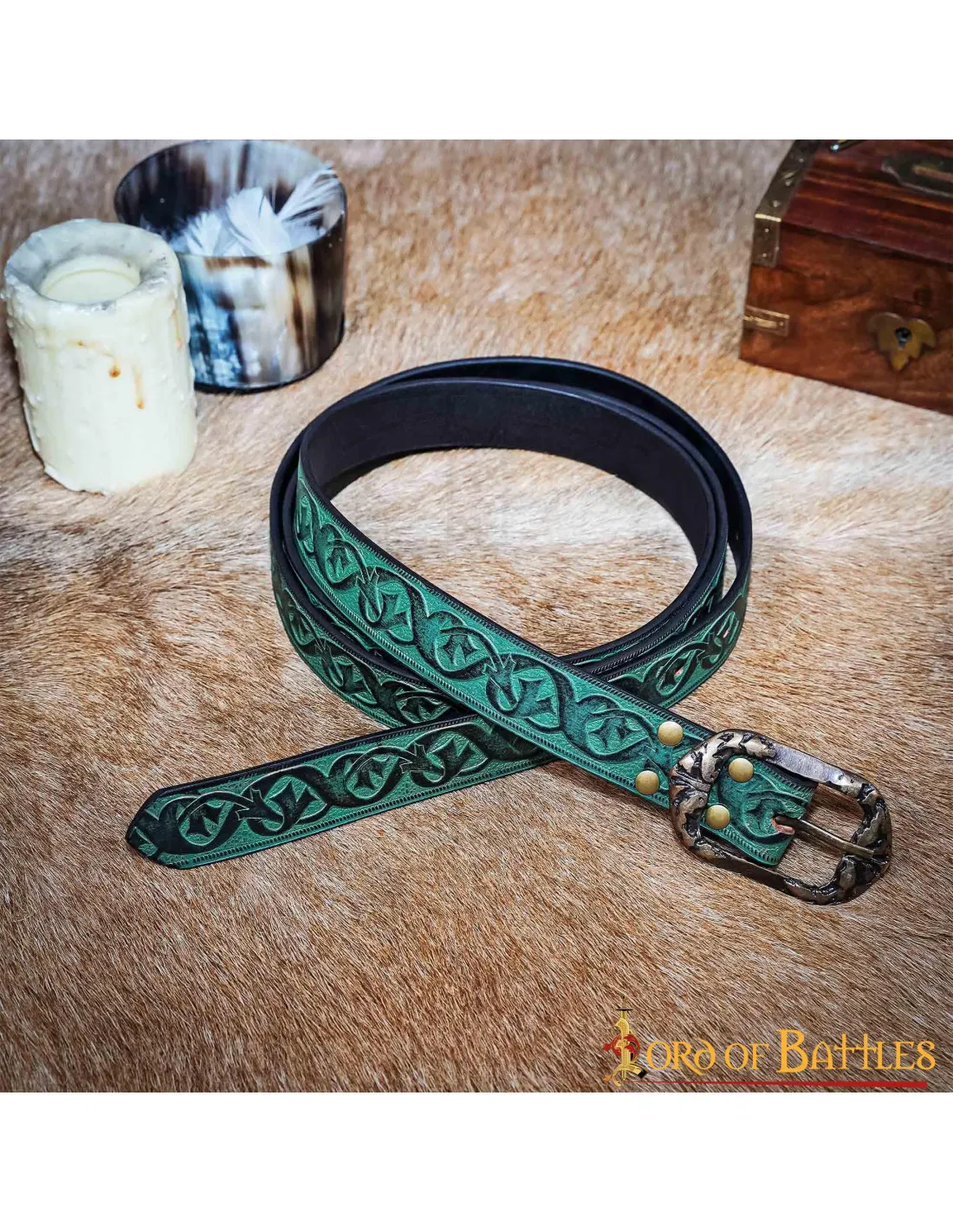 Ceinture médiévale à motif floral - vert ⚔️ Boutique Épées