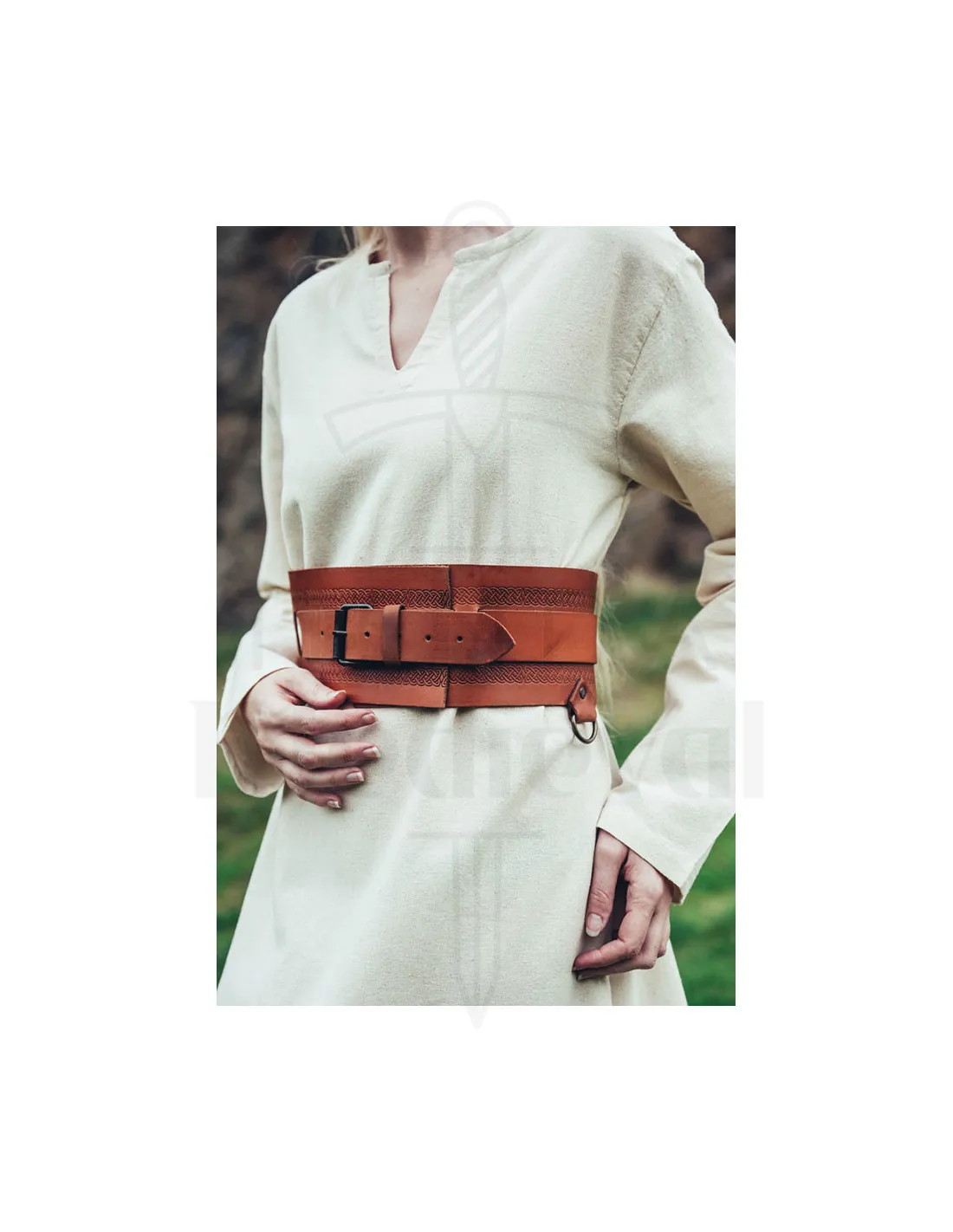 Ceinture Viking en cuir Ingrid, marron cognac ⚔️ Boutique Épées