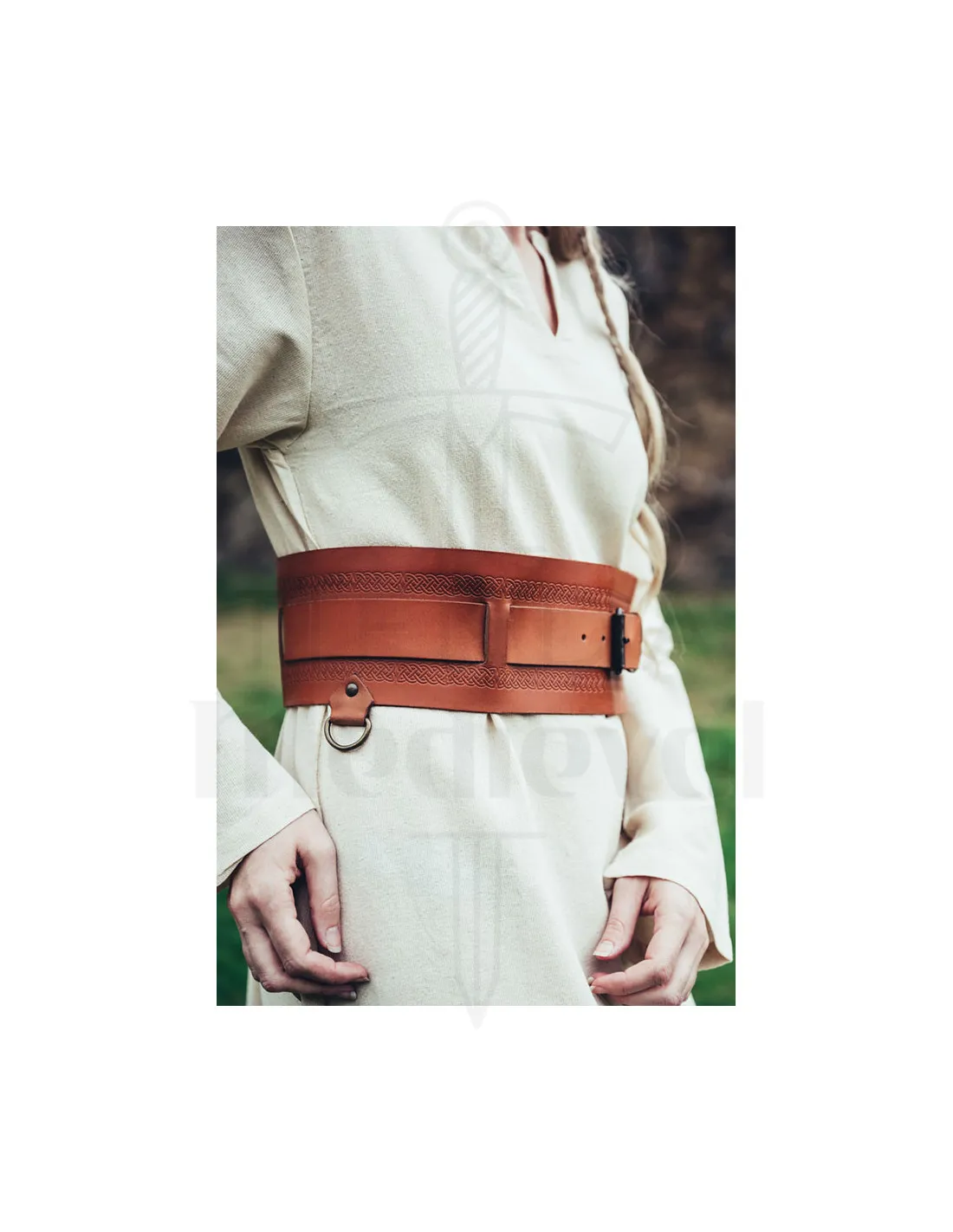 Ceinture Viking en cuir Ingrid, marron cognac ⚔️ Boutique Épées