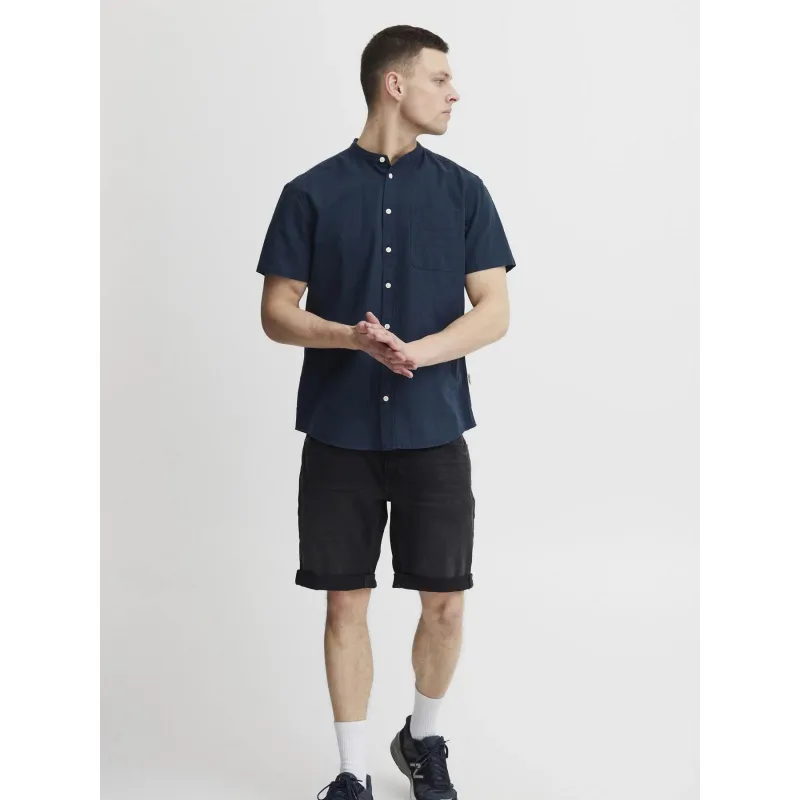 Chemise en lin manches courtes bleu marine homme - Blend | wimod