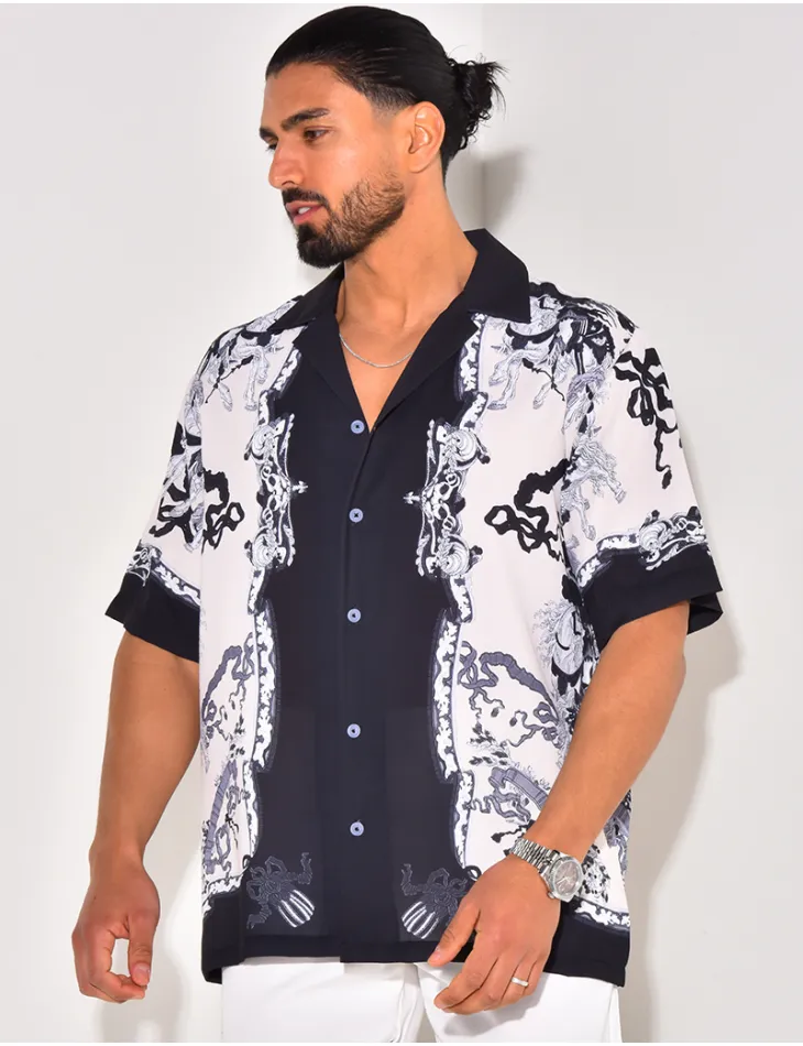 Chemise manches courtes à motifs cavaliers / 61027 - JEANS INDUSTRY