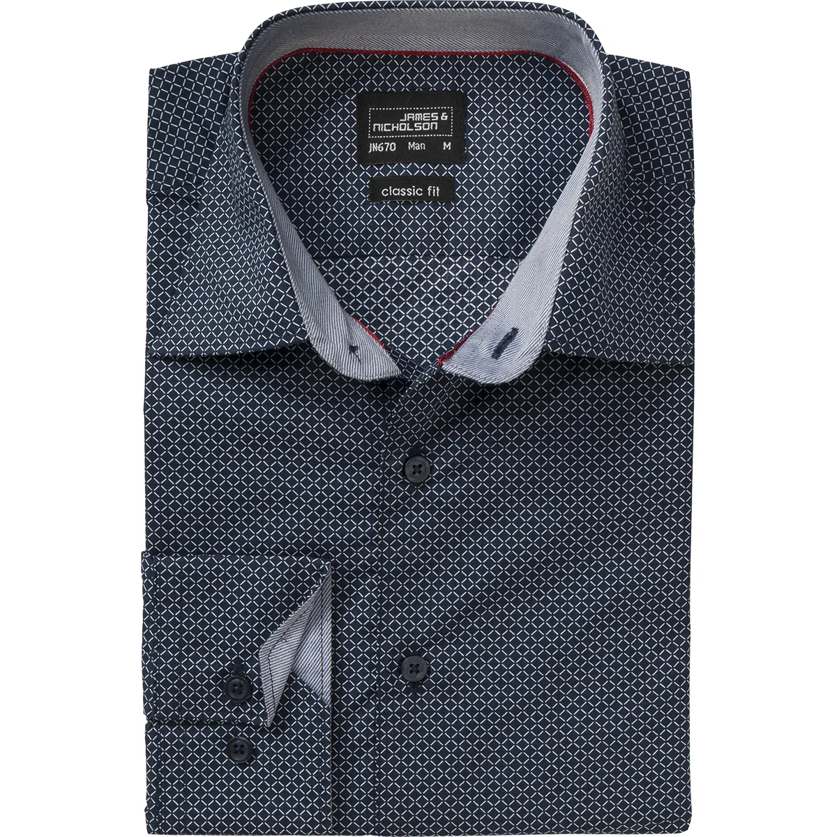 chemise manches longues - JN670 - HOMME - bleu marine - motifs fins 