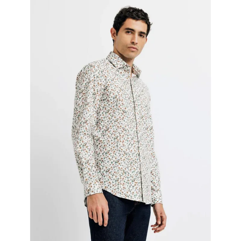 Chemise manches longues martel motif floral créme homme - Izac