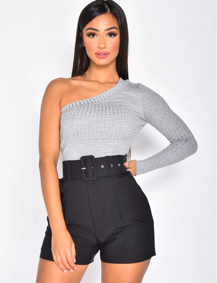 Crop-top en maille torsadée asymétrique / 35250 - JEANS INDUSTRY