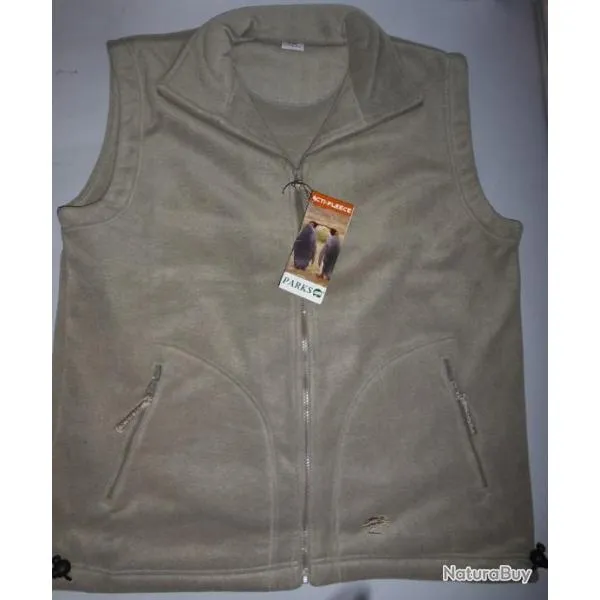 DESTOCKAGE : Gilet polaire PARKS ACTI-FLEECE beige  Fabrication Europe ( chasse pêche randonnée etc