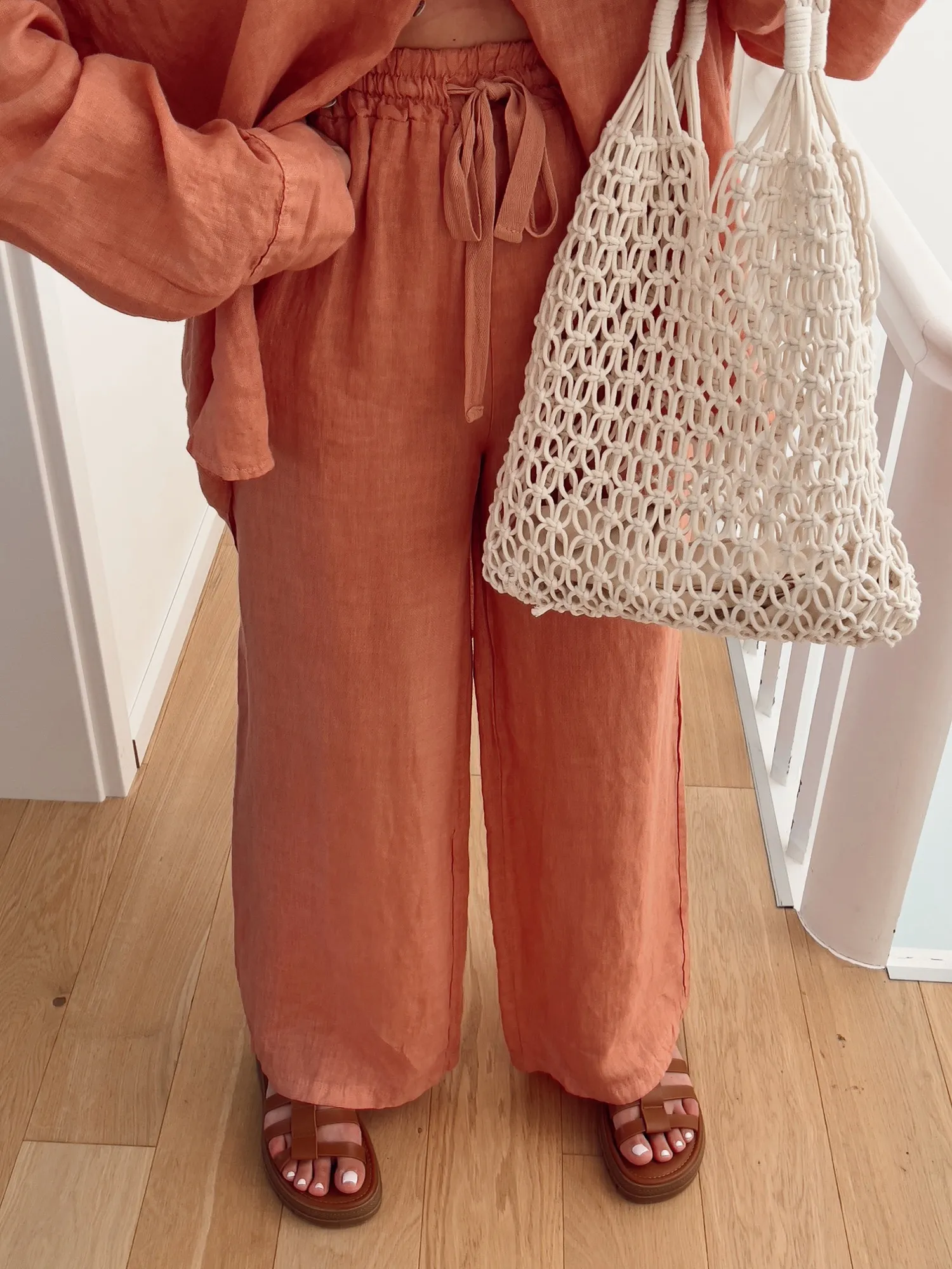 Ensemble LINOU Chemise et pantalon oversized en lin terracotta 