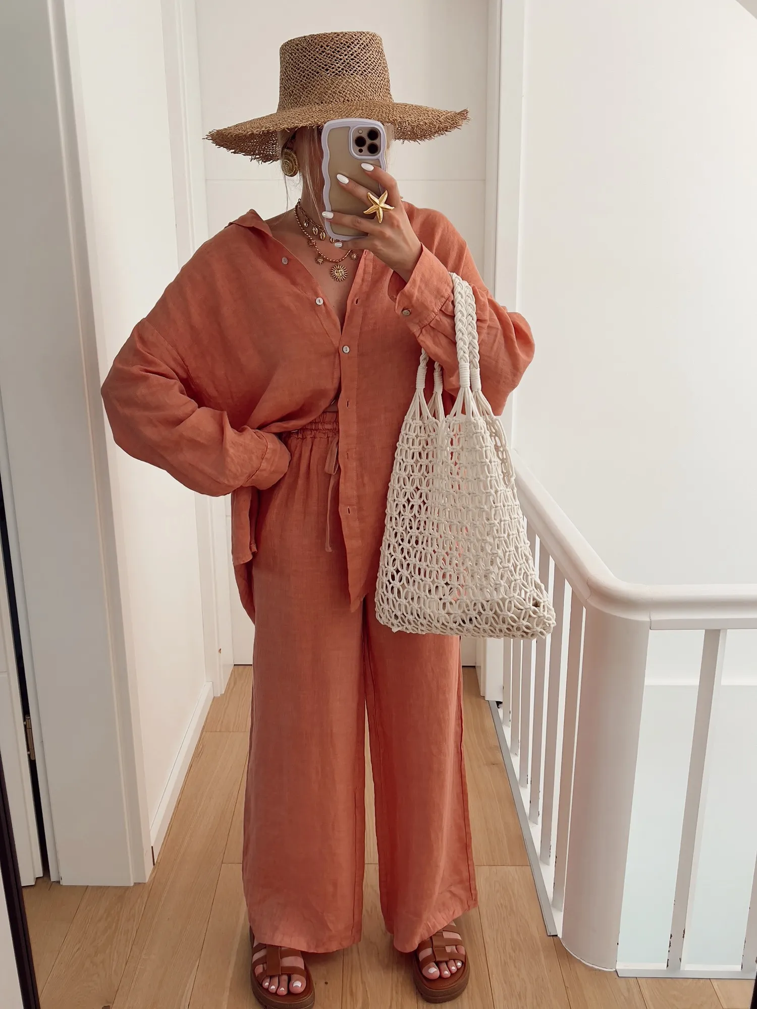 Ensemble LINOU Chemise et pantalon oversized en lin terracotta 